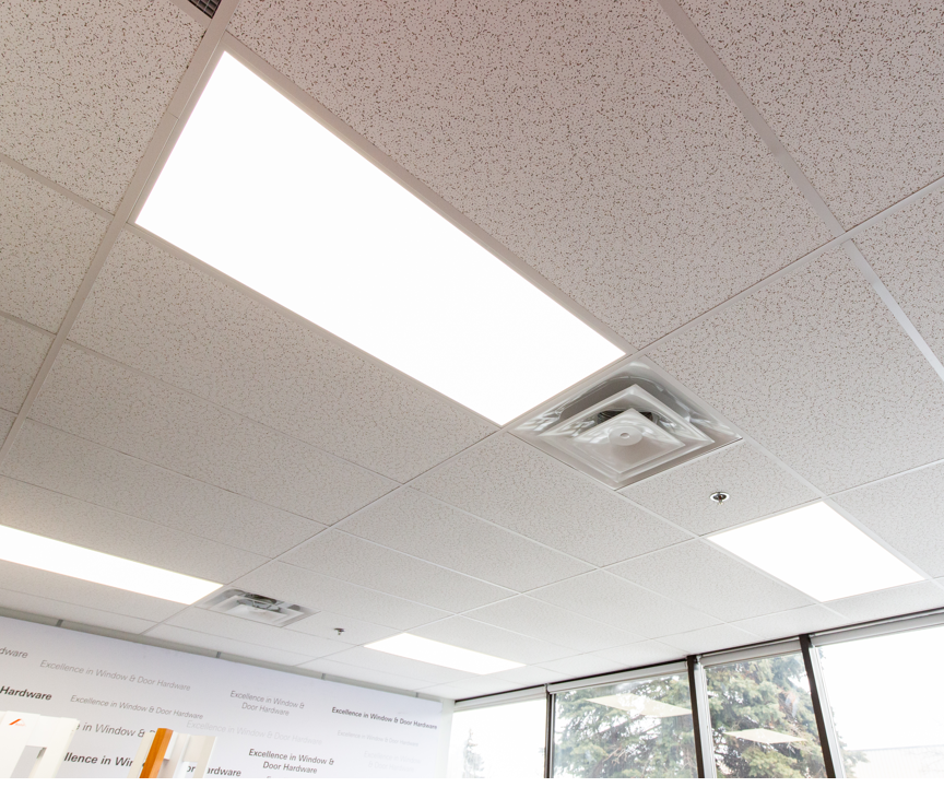 LED flat panel lights in an office