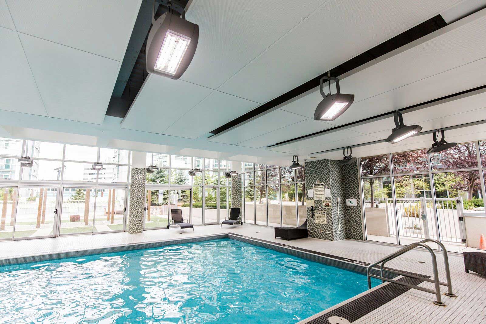Modern LED lights installed at a indoor pool